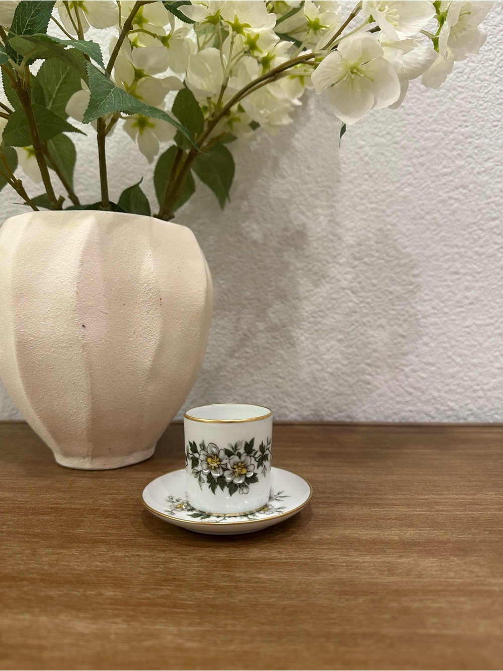 Vintage F.M. Limoges Fine Porcelain Floral Espresso Cup and Saucer